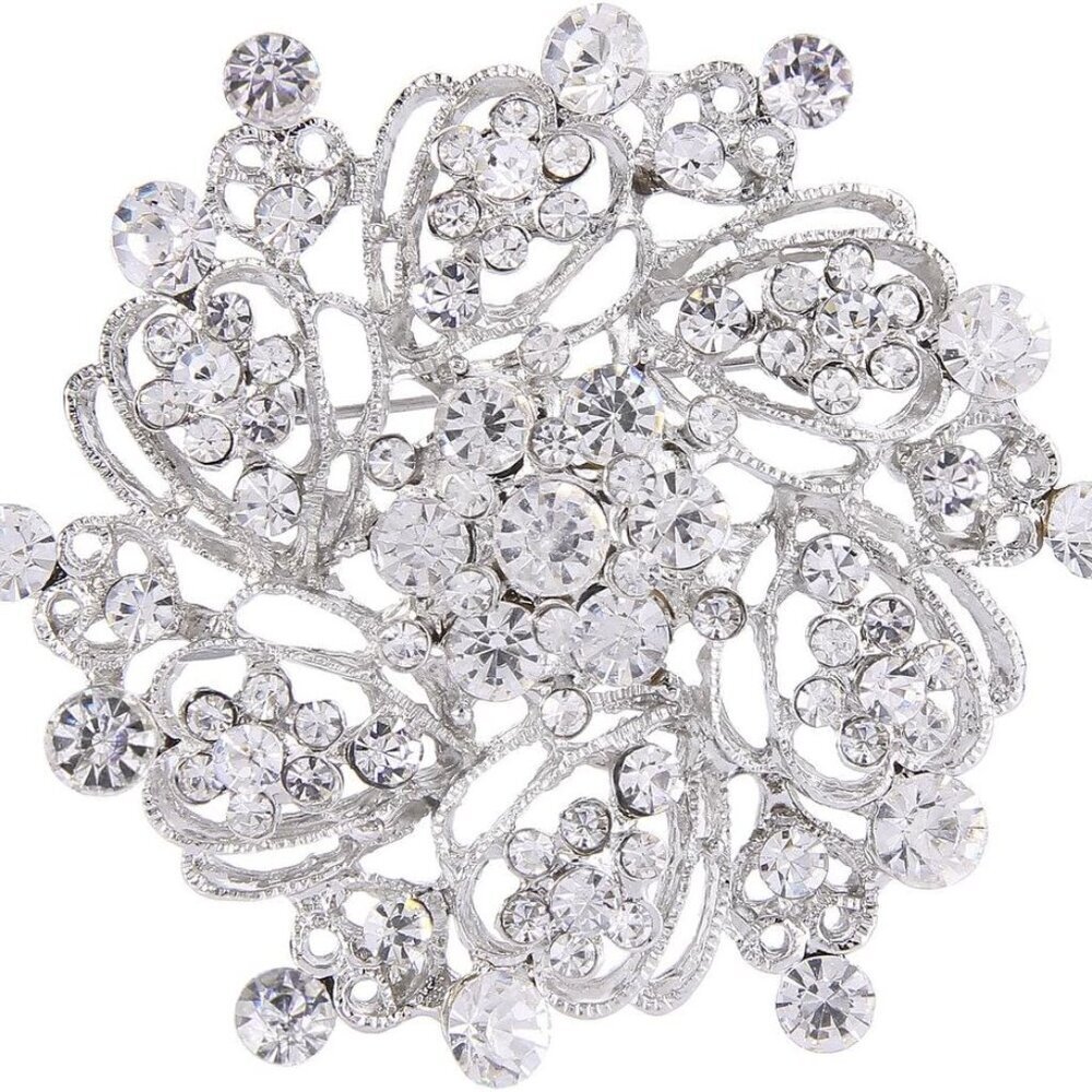 Wedding Corsage Jewelry Austrian Crystal Elegant Flower Wreath Brooch Pin for Wo
